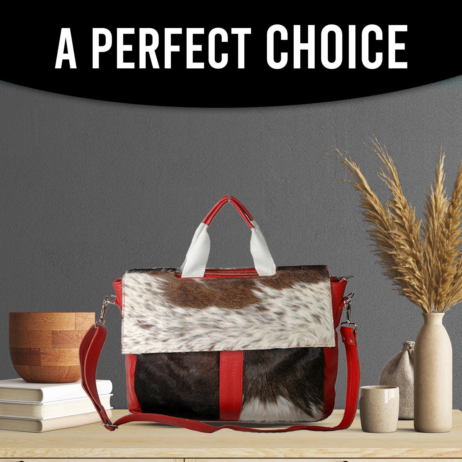 Stylish Cowhide Leather Laptop Bag Messenger Briefcase Animal Print Cowskin Hair on Bag - Sustainable Fashion with Unique Style