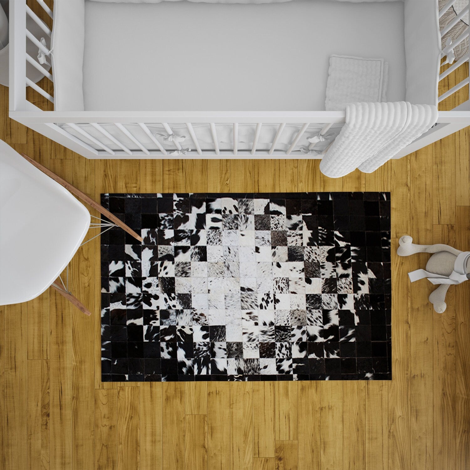 Luxurious Handmade Natural Cowhide Patchwork Rug with Zig Zag Stitching - Unique Home Décor Accent - Custom Sizes Available