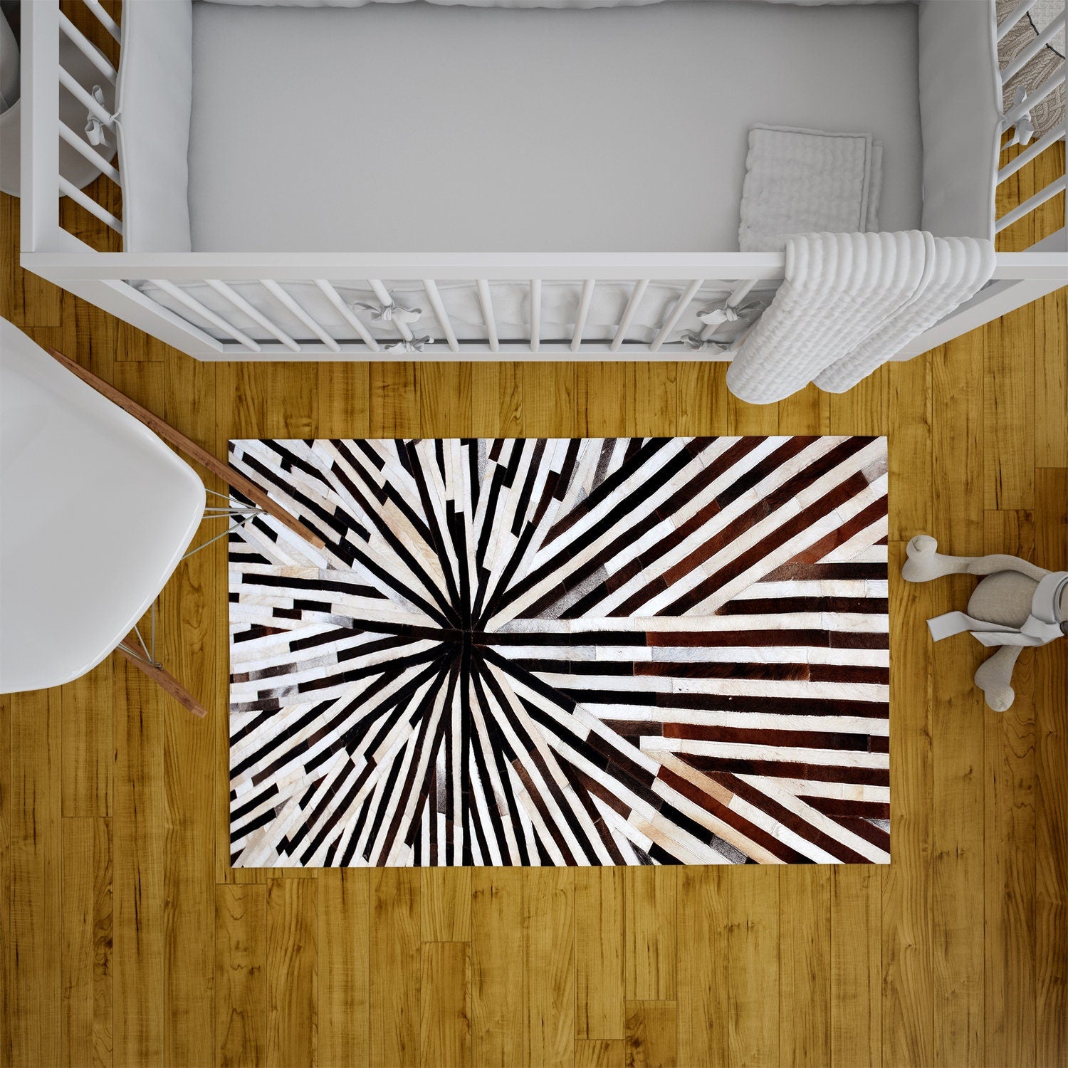 Luxurious Handmade Cowhide Patchwork Rug with Zig Zag Stitching - Unique Home Decor Accent - Custom Orders Available