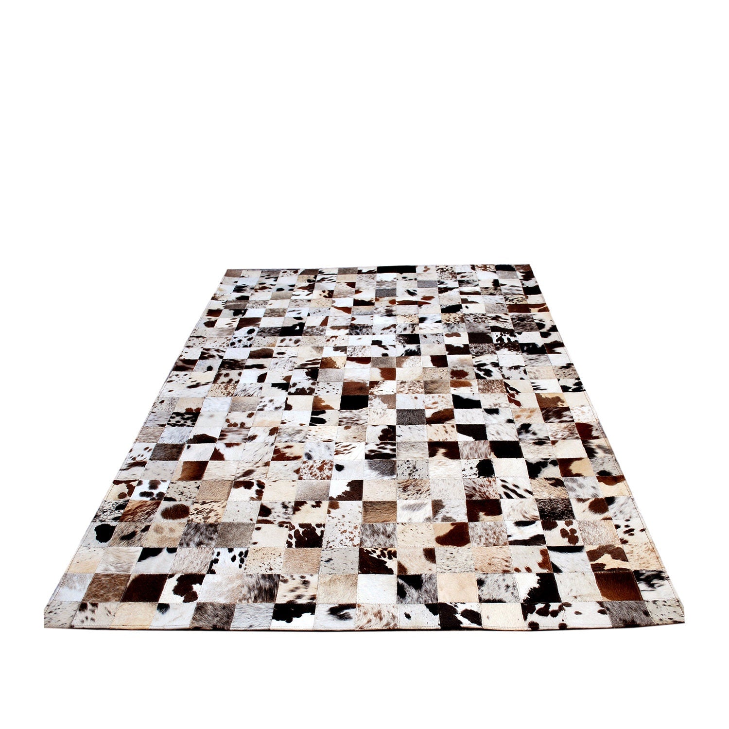 Luxurious Handmade Leather Cowhide Patchwork Rug - Unique Home Décor Accent with Zig Zag Stitching - Natural Cow Skin Area Rug