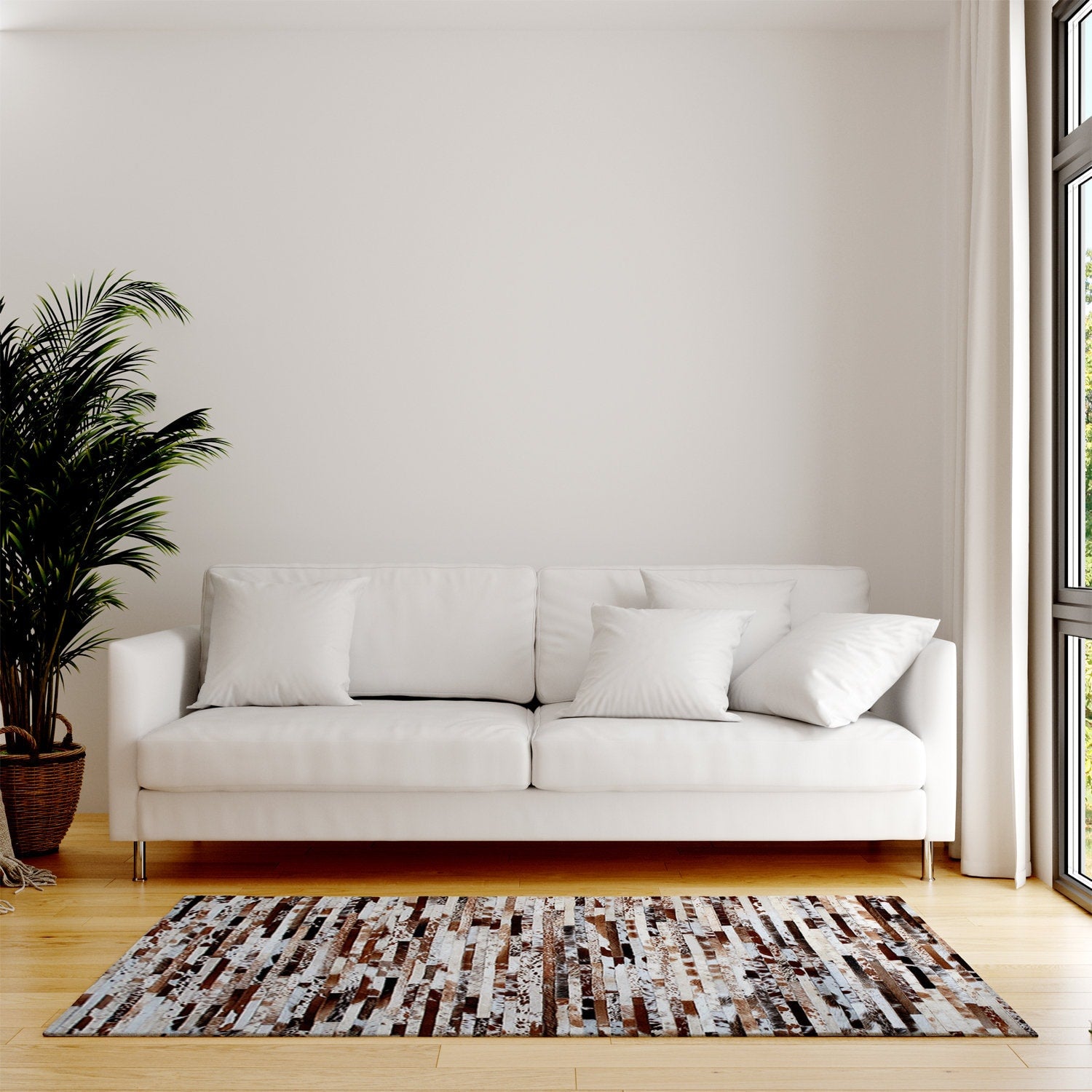 Unique Handmade Cowhide Leather Patchwork Rug for Home Décor - Custom Sizes Available