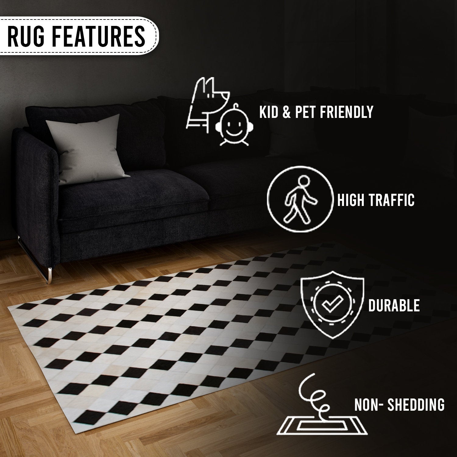 Luxurious Handmade Natural Cowhide Patchwork Rug - Unique Home Décor Accent for Any Room