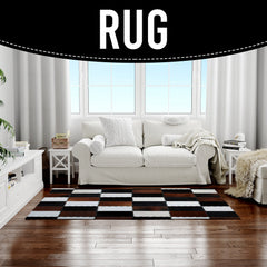 Handmade Genuine Cowhide Patchwork Rug with Zig Zag Stitching - Unique & Luxurious Area Rug for Home Décor - Custom Sizes Available - Celestial Leather Limited