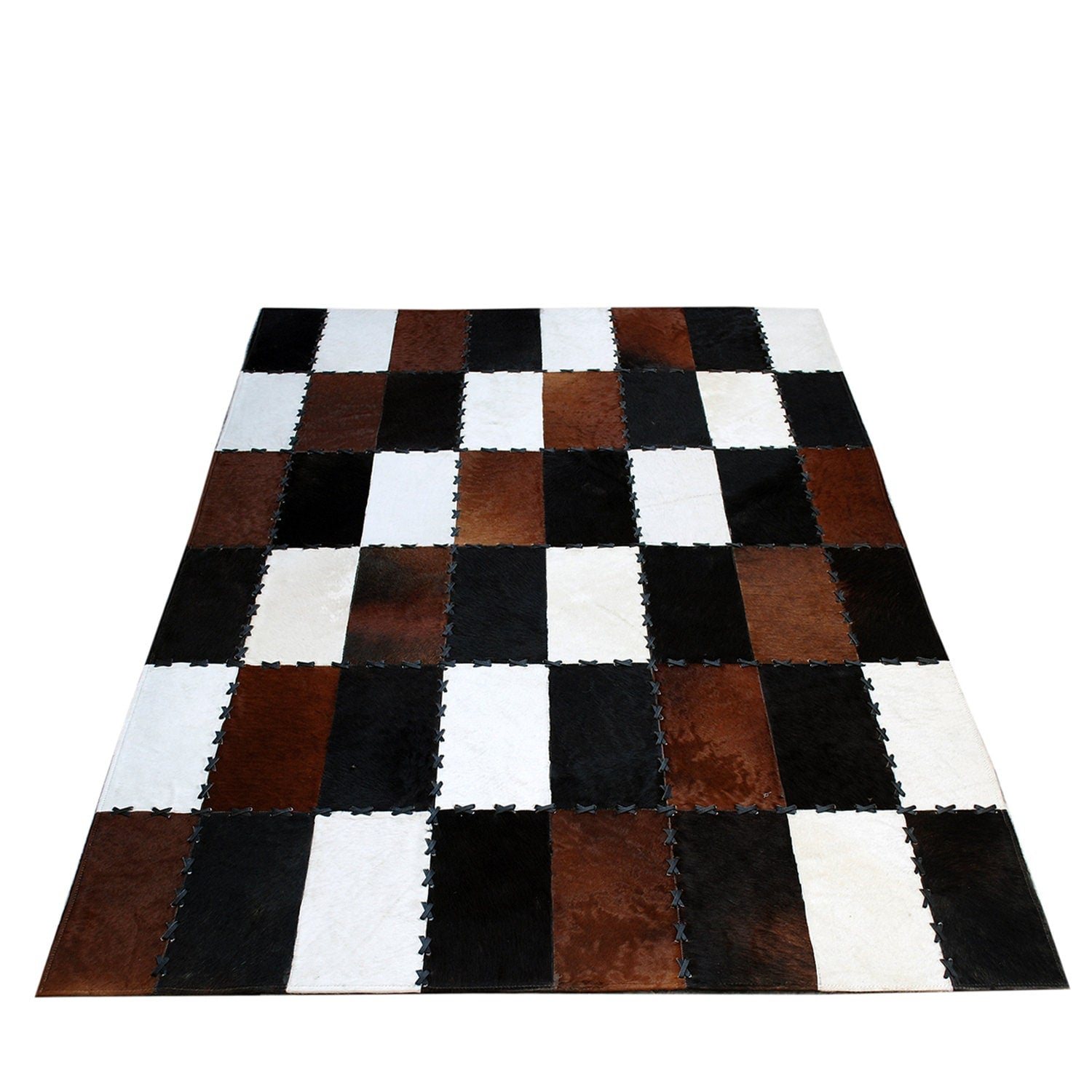 Handmade Genuine Cowhide Patchwork Rug with Zig Zag Stitching - Unique & Luxurious Area Rug for Home Décor - Custom Sizes Available - Celestial Leather Limited