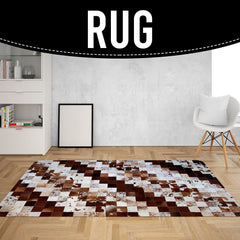 Luxurious Handmade Cowhide Patchwork Rug - Unique Home Décor Accent with Genuine Leather for Living Room or Bedroom - Custom Sizes - Celestial Leather Limited