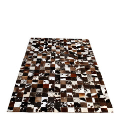 Luxurious Handmade Natural Cowhide Patchwork Rug for Home Décor - Unique & Practical Area Rug with Zig Zag Stitching and Natural Leather