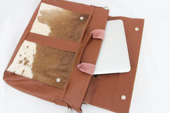 Stylish Cowhide Hair On Laptop Bag Messenger Bag with Unique Animal Print & Sustainable Materials - DSC-0756 - Celestial Leather Limited
