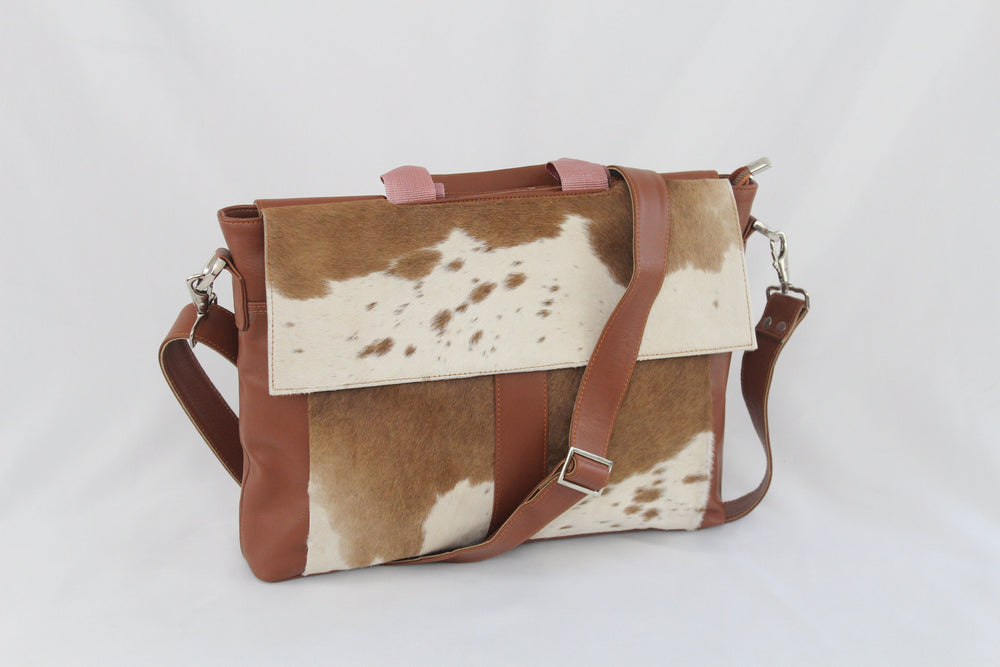 Stylish Cowhide Hair On Laptop Bag Messenger Bag with Unique Animal Print & Sustainable Materials - DSC-0756 - Celestial Leather Limited