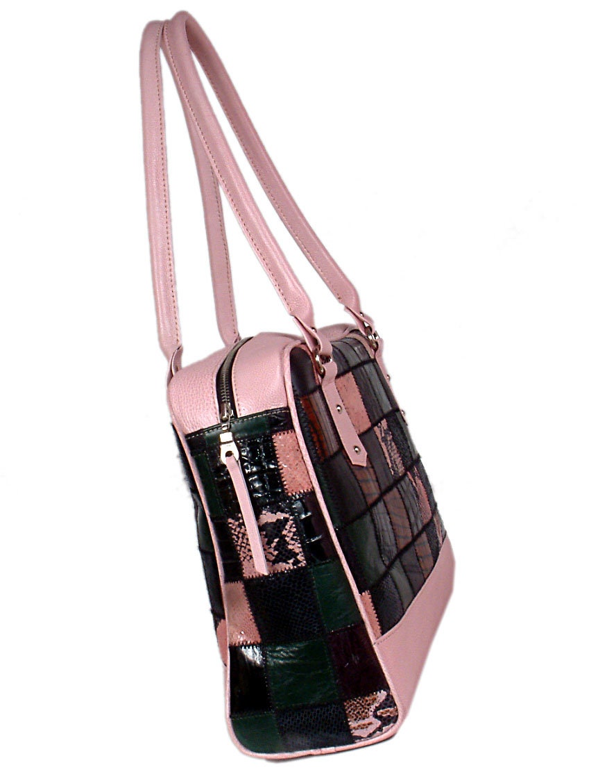 Handcrafted Leather Shoulder Bag with Crocodile Print, Unique Multi-Colour Design - Button Closure, Interior Pockets, Quality Craftsmanship