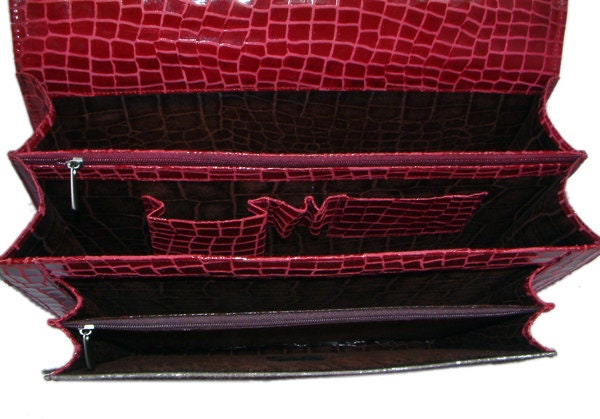 Stunning Black N White Cowhide Shoulder Bag with Red Crocodile Print Strap - Handmade Leather Bag with Celestial Leather Hide - Unique - Celestial Leather Limited