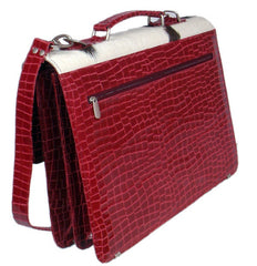 Stylish Red Crocodile Pattern Cowhide Laptop Bag with Matching Strap - Handcrafted Unique Design for Women in Multi-Colour - Button Closure - Celestial Leather Limited