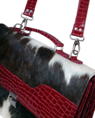 Stylish Red Crocodile Pattern Cowhide Laptop Bag with Matching Strap - Handcrafted Unique Design for Women in Multi-Colour - Button Closure - Celestial Leather Limited