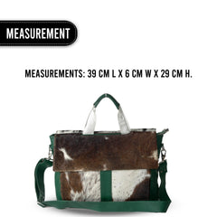 Stylish Brown And White Texture Laptop Bag With Soft Natural Fur Green Straps Business Briefcase DSC-0595 - Celestial Leather Limited