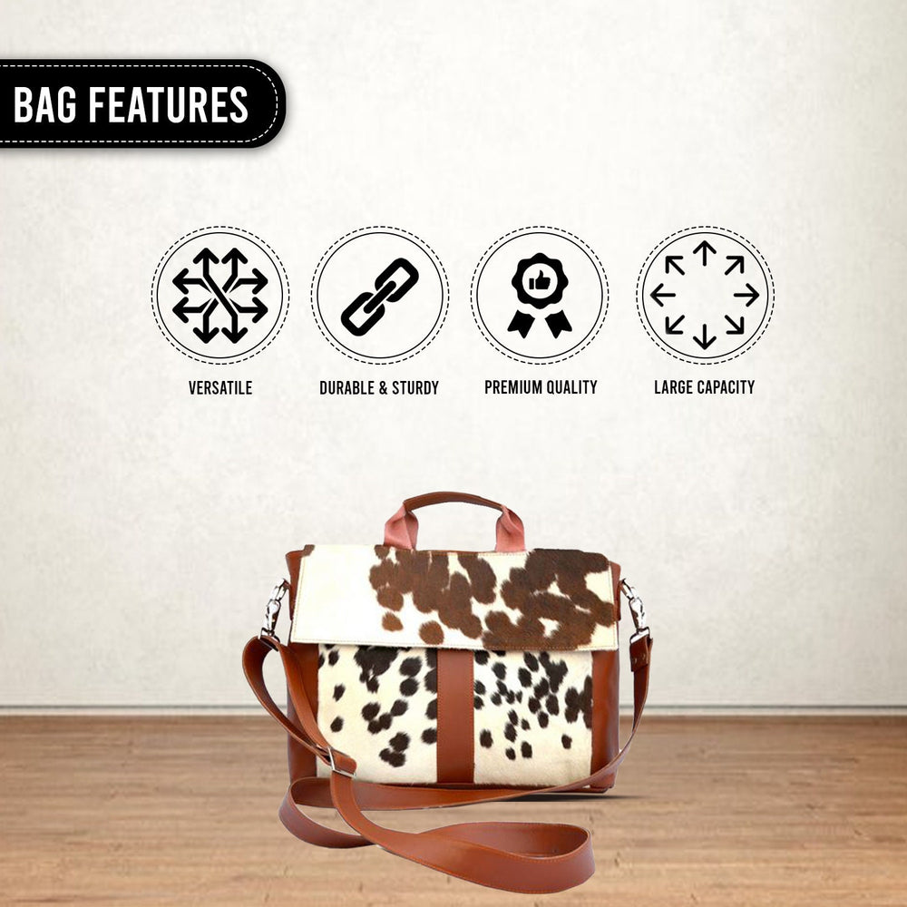 Stylish Cowhide Laptop Bag with Natural Hair & Leather Straps - Environmentally Friendly Briefcase for Business - Travel - Celestial Leather Limited