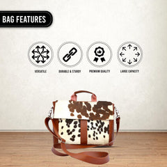 Stylish Cowhide Laptop Bag with Natural Hair & Leather Straps - Environmentally Friendly Briefcase for Business - Travel - Celestial Leather Limited