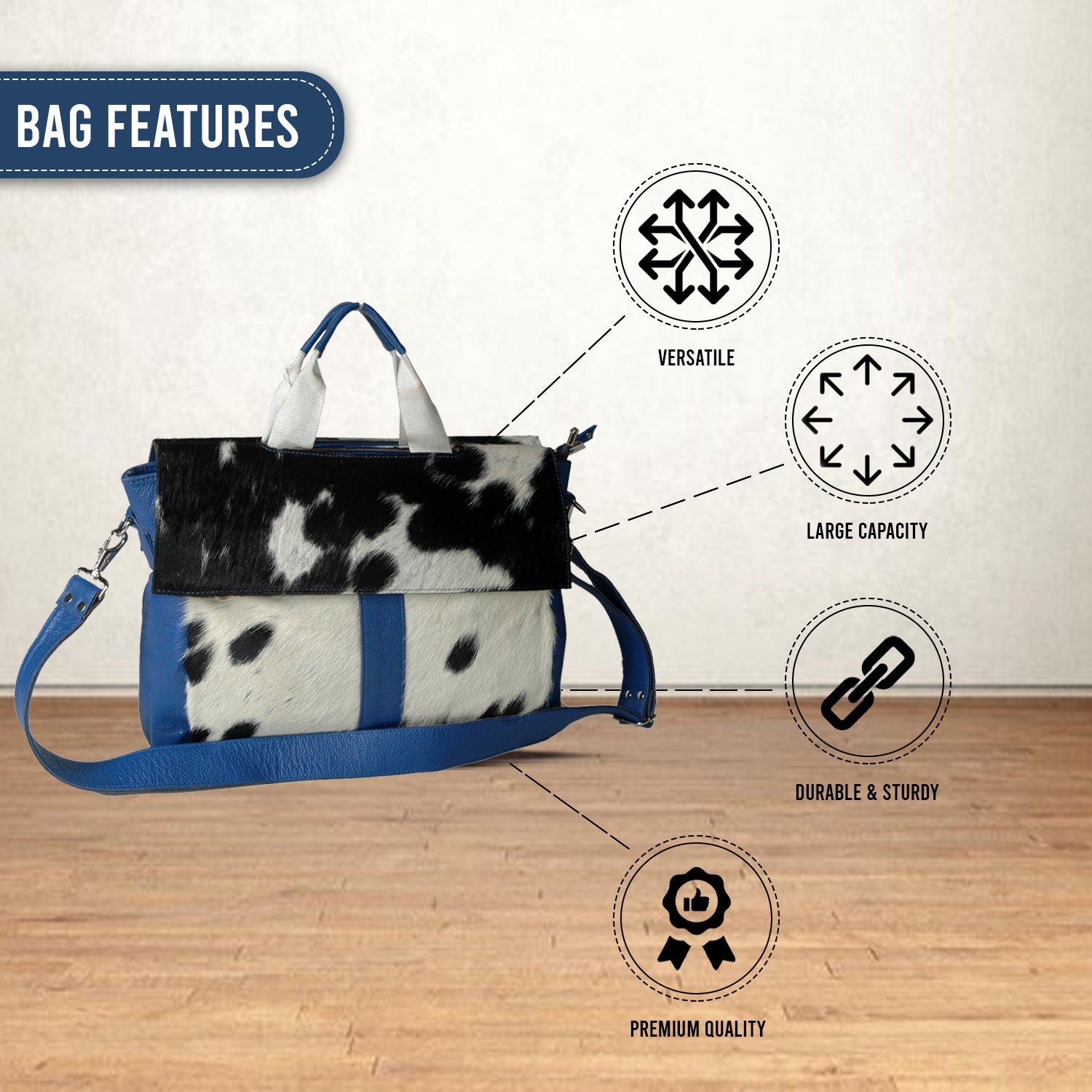 Exquisite Cowhide Laptop Bag with Genuine Cattle Hair and Fur On Bag Unisex Briefcase Business Animal Print - DSC-0637