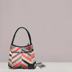 Handcrafted Multi-Colour Crocodile Print Leather Shoulder Bag with Distressed Enrichment and Unique Design