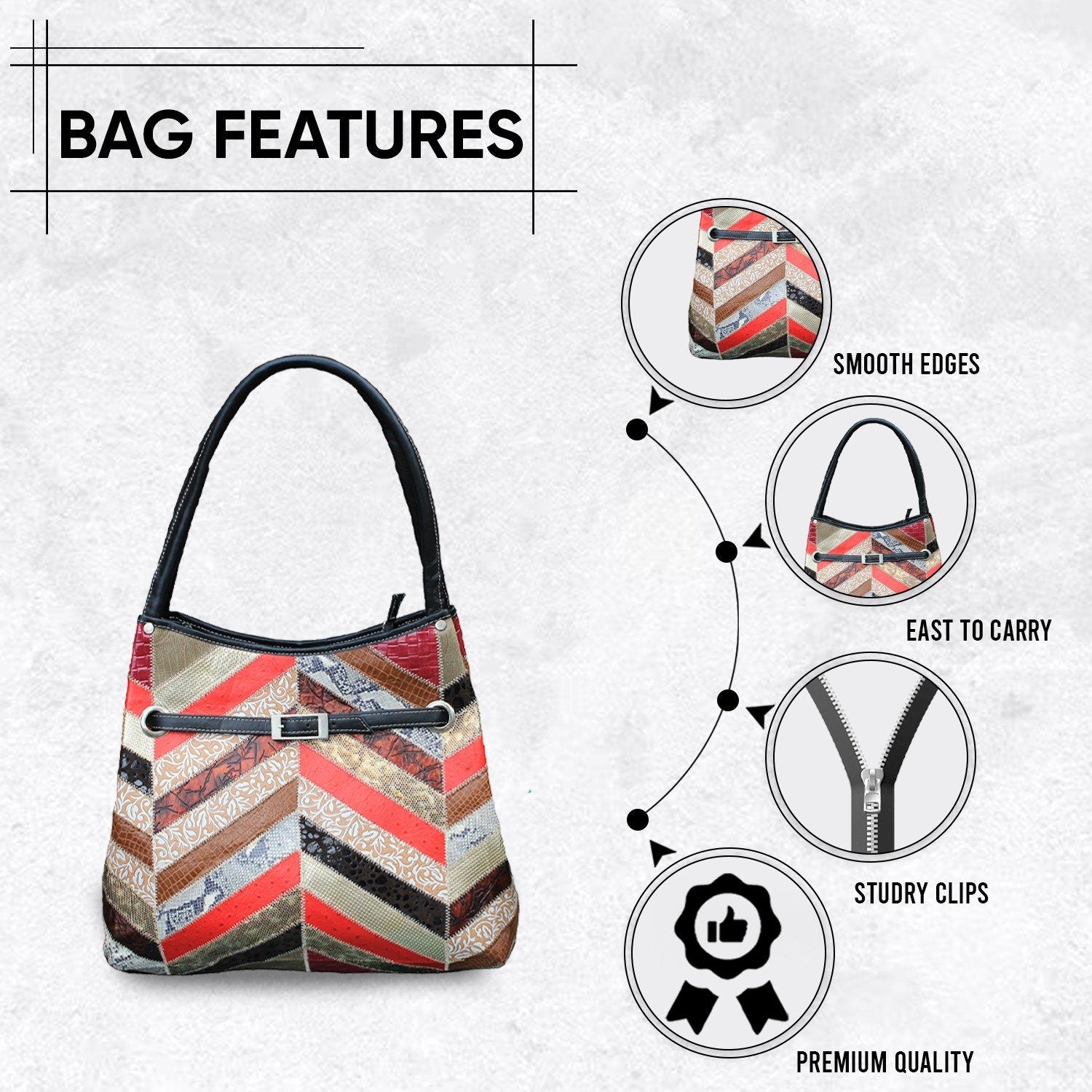 Handcrafted Multi-Colour Crocodile Print Leather Shoulder Bag with Distressed Enrichment and Unique Design