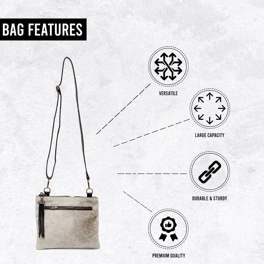 Luxurious Handcrafted Vegan Leather Cross Body Bag with Gold Hardware - Unique Natural Cowhide Pattern - Adjustable Strap - Perfect Gift for - Celestial Leather Limited