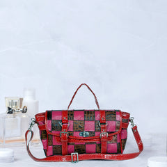 Gorgeous Handcrafted Multi-Colour Leather Shoulder Bag with Crocodile Print and Distressed Detailing