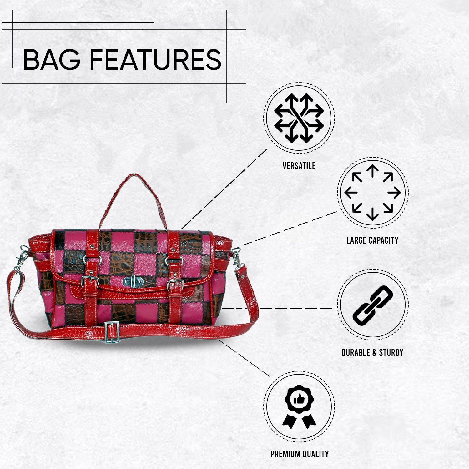 Gorgeous Handcrafted Multi-Colour Leather Shoulder Bag with Crocodile Print and Distressed Detailing