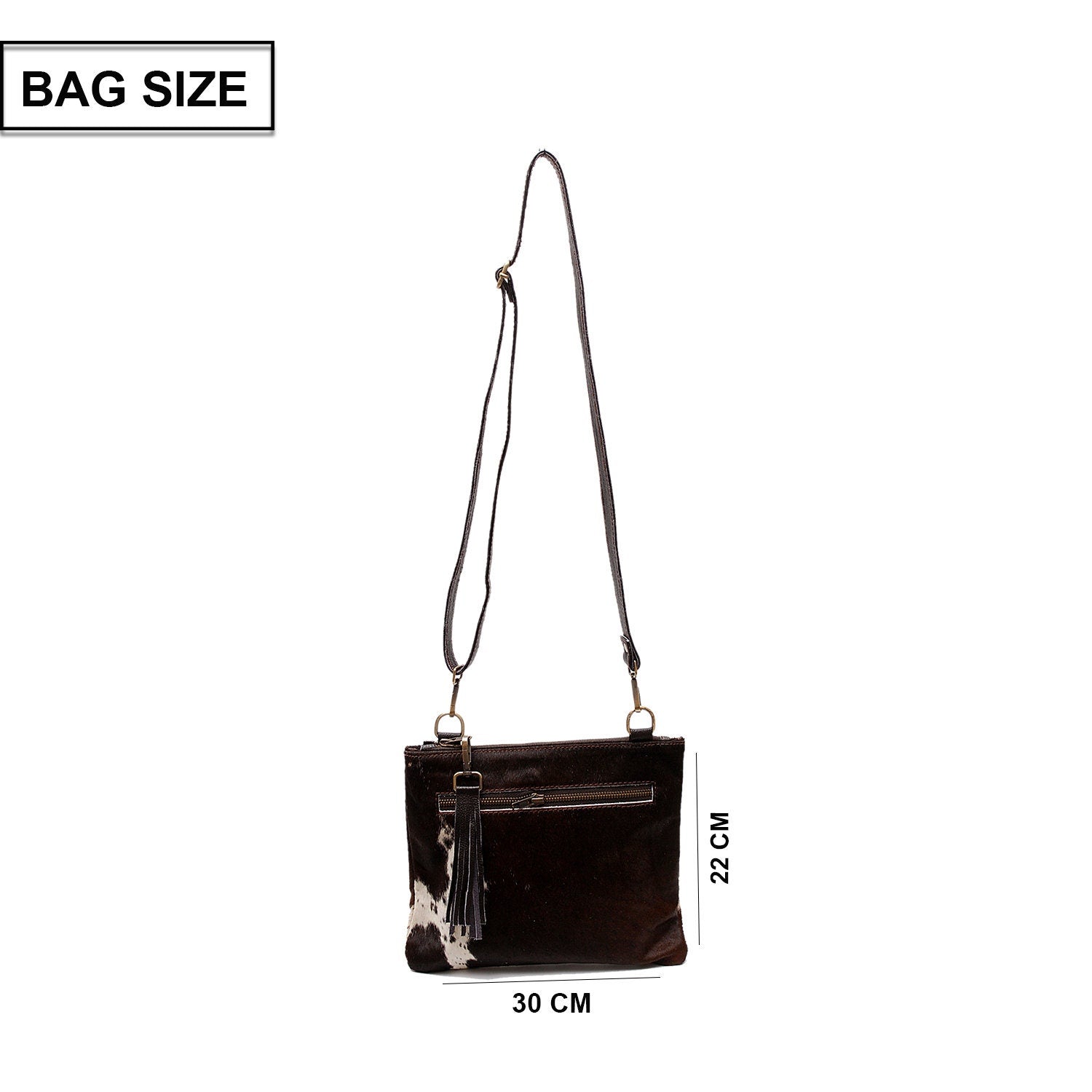 Elegant Vegan Leather Handbag with Gold Hardware-Unique Cowhide Markings for Women-Gorgeous Evening Bag with Adjustable Strap - Celestial Leather Limited