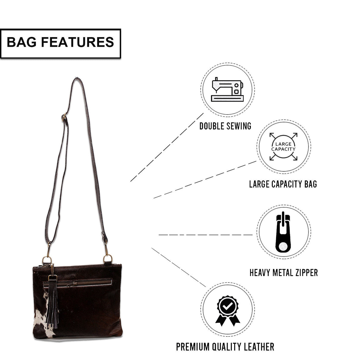 Elegant Vegan Leather Handbag with Gold Hardware-Unique Cowhide Markings for Women-Gorgeous Evening Bag with Adjustable Strap - Celestial Leather Limited