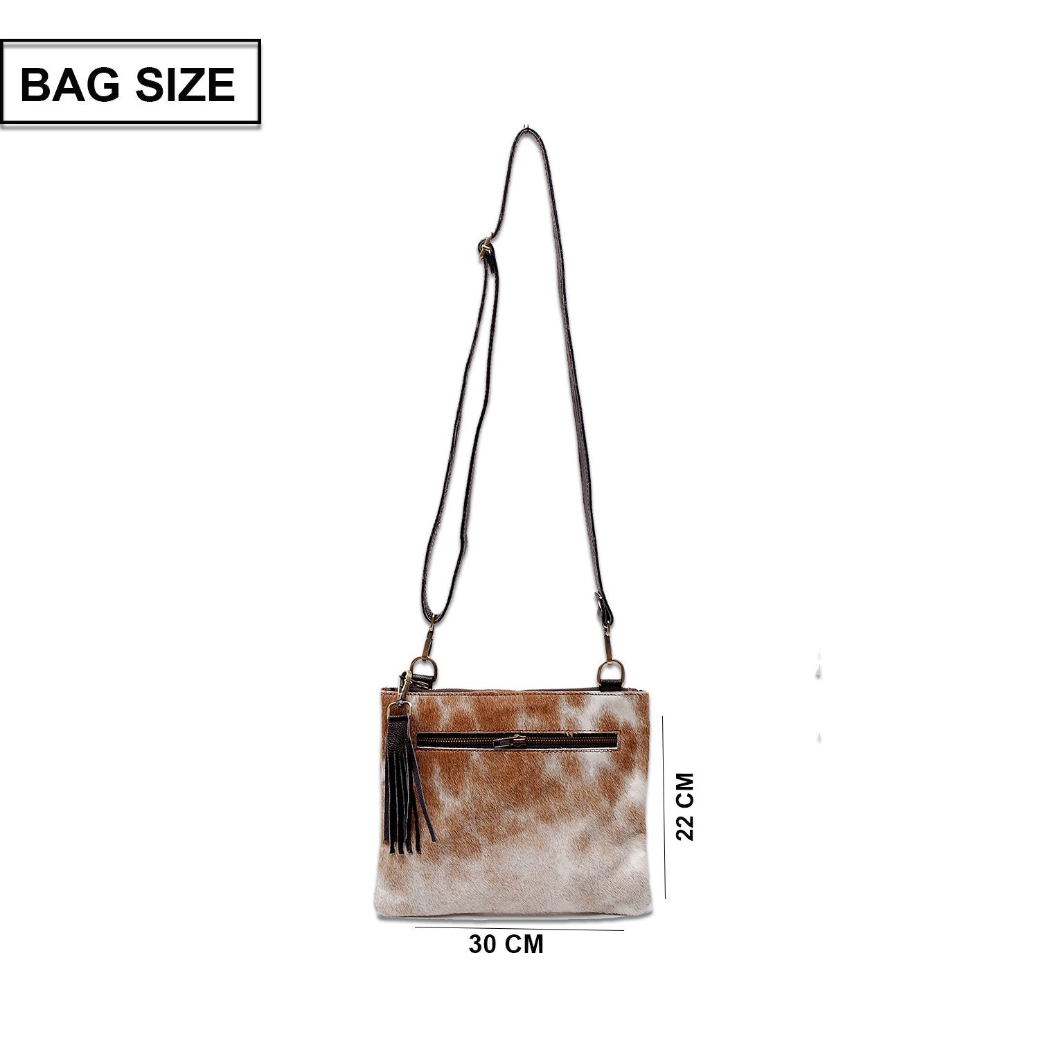 Unique Handcrafted Vegan Leather Cross Body Bag with Gold Hardware and Adjustable Strap - Elegant Evening Bag with Natural Cowhide Markings - Celestial Leather Limited