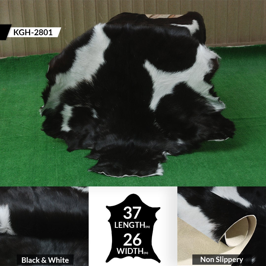 Luxury Black & White Graphic Pattern Goat Skin Rug, Hypoallergenic - Non-Shedding, Modern Sophistication, Sustainable - Eco-Friendly