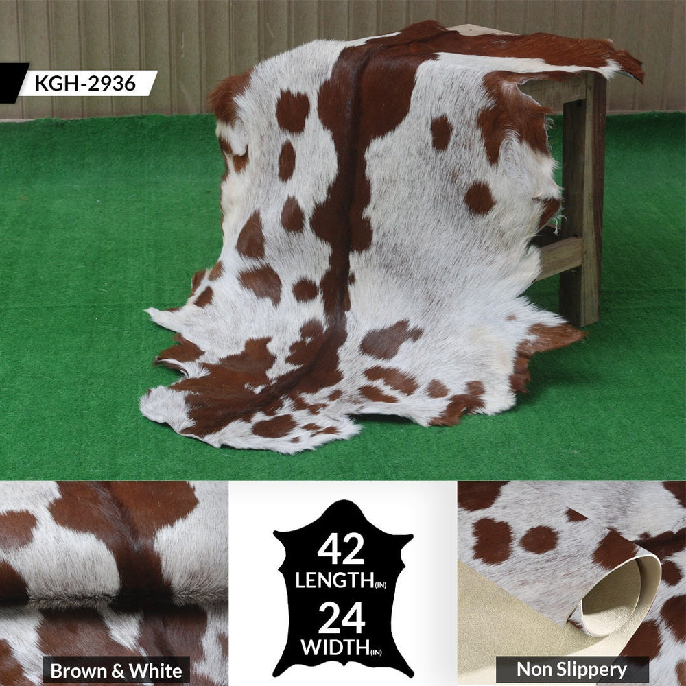 Luxurious Brown and White Goat Skin Rug - Premium Hair-On, Natural, and Sustainable - Elegant Home Decor Addition - Celestial Leather Limited