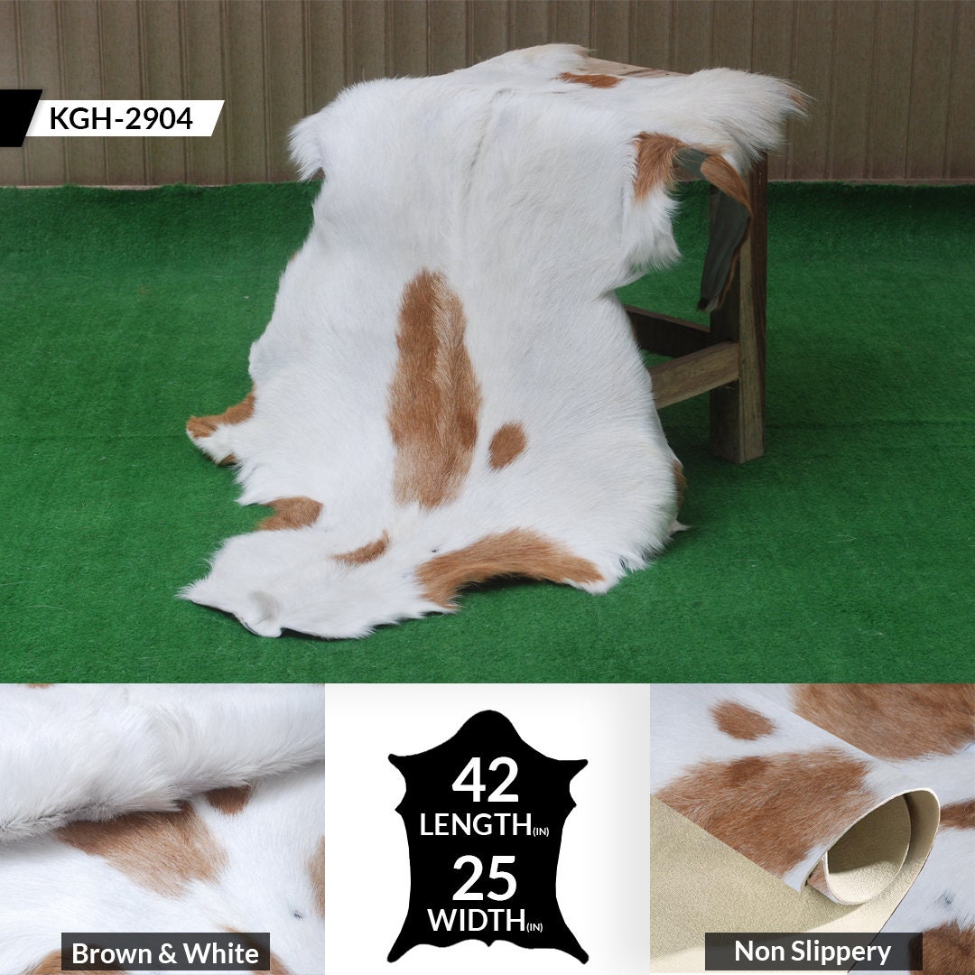 Luxurious Handpicked Brown & White Goat Skin Rug - Hypoallergenic - Non-Shedding - Sustainable - Eco-Friendly - Premium Hair-On Goatskin Rug - Celestial Leather Limited