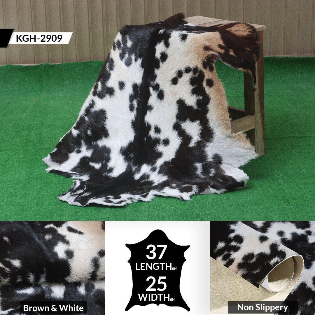 Luxurious Black White Handmade Goat Skin Rug - Unique Natural Beauty for Your Home - Celestial Leather Limited