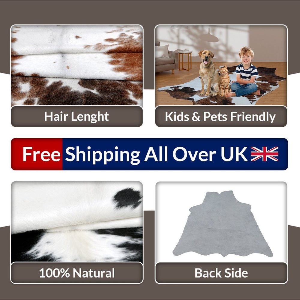 Luxurious Medium Black and White Cowhide Rug | Hypoallergenic, Non-Slip Backing, Handcrafted Quality | Unique Natural Beauty for Bedroom - Celestial Leather Limited