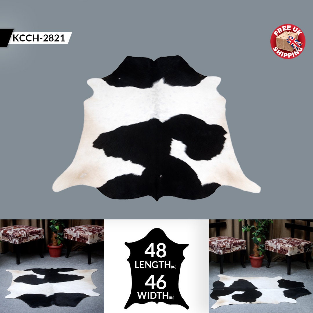 Luxurious Black & White Cowhide Rug with Non-Slip Backing - Handcrafted Natural Beauty for Modern Home Décor - Medium Size, Hypoallergenic - Celestial Leather Limited