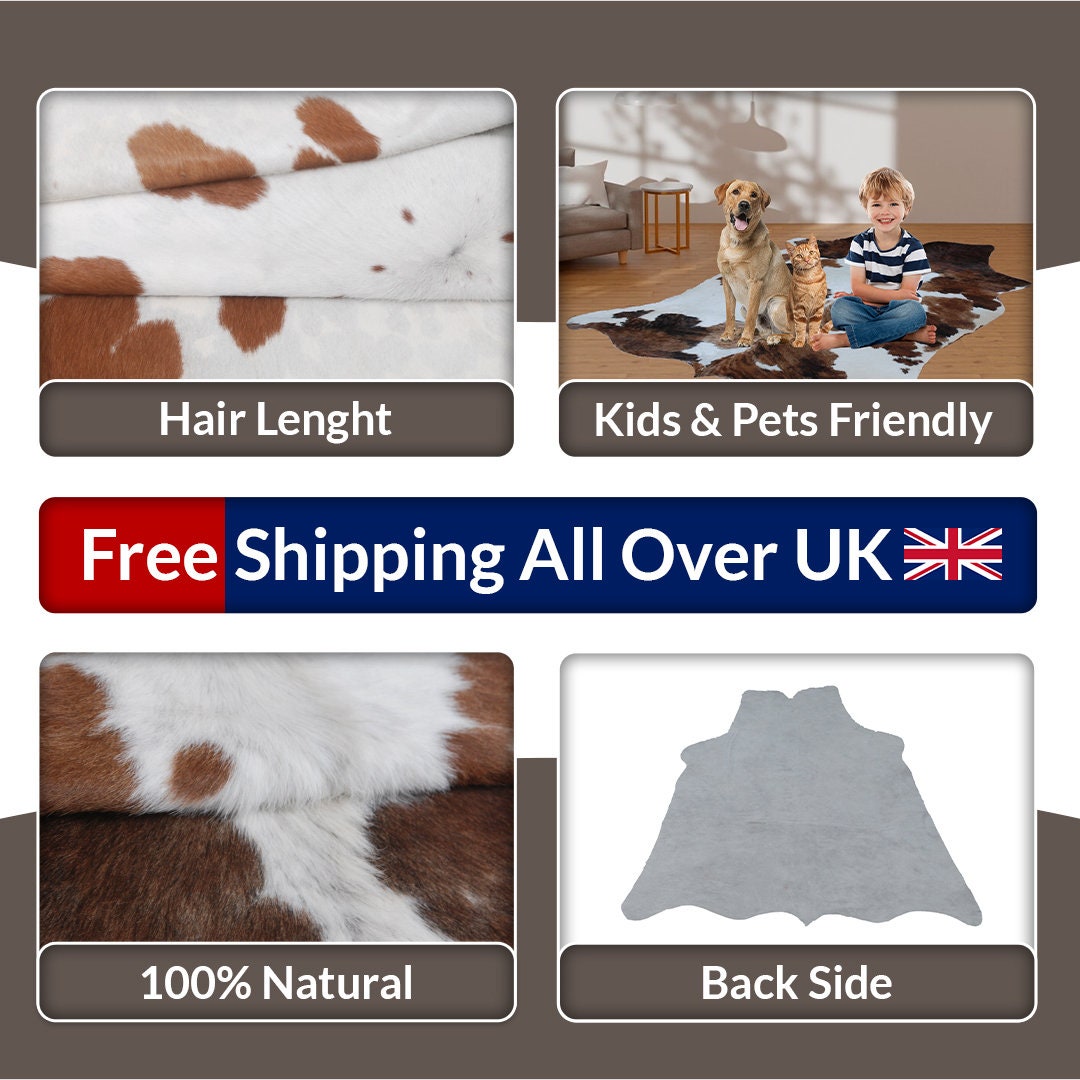 Luxurious Brown & White Cowhide Rug | Hypoallergenic - Non-Slip | Large Area Rug for Bedroom - Living Room | Top Quality - Free Shipping - Celestial Leather Limited