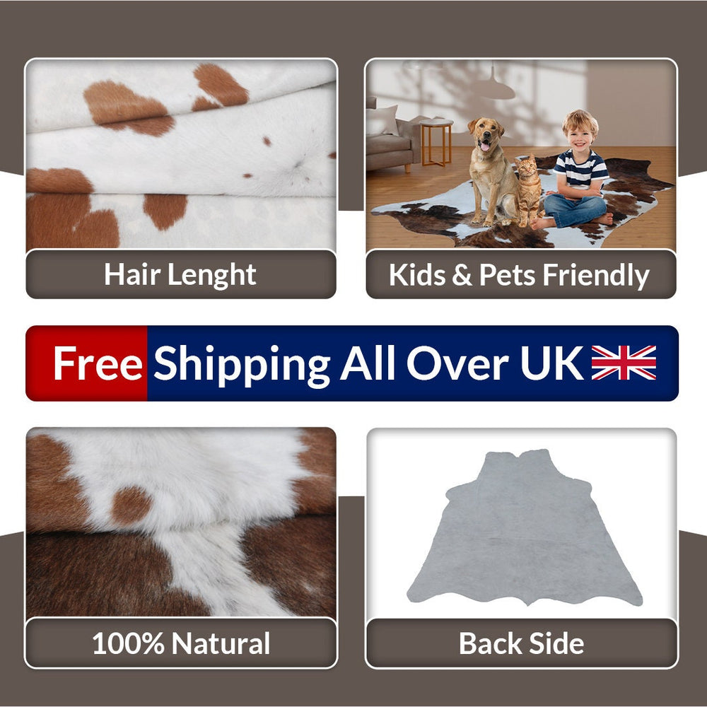 Luxurious Brown & White Cowhide Rug | Hypoallergenic - Non-Slip | Large Area Rug for Bedroom - Living Room | Top Quality - Free Shipping - Celestial Leather Limited