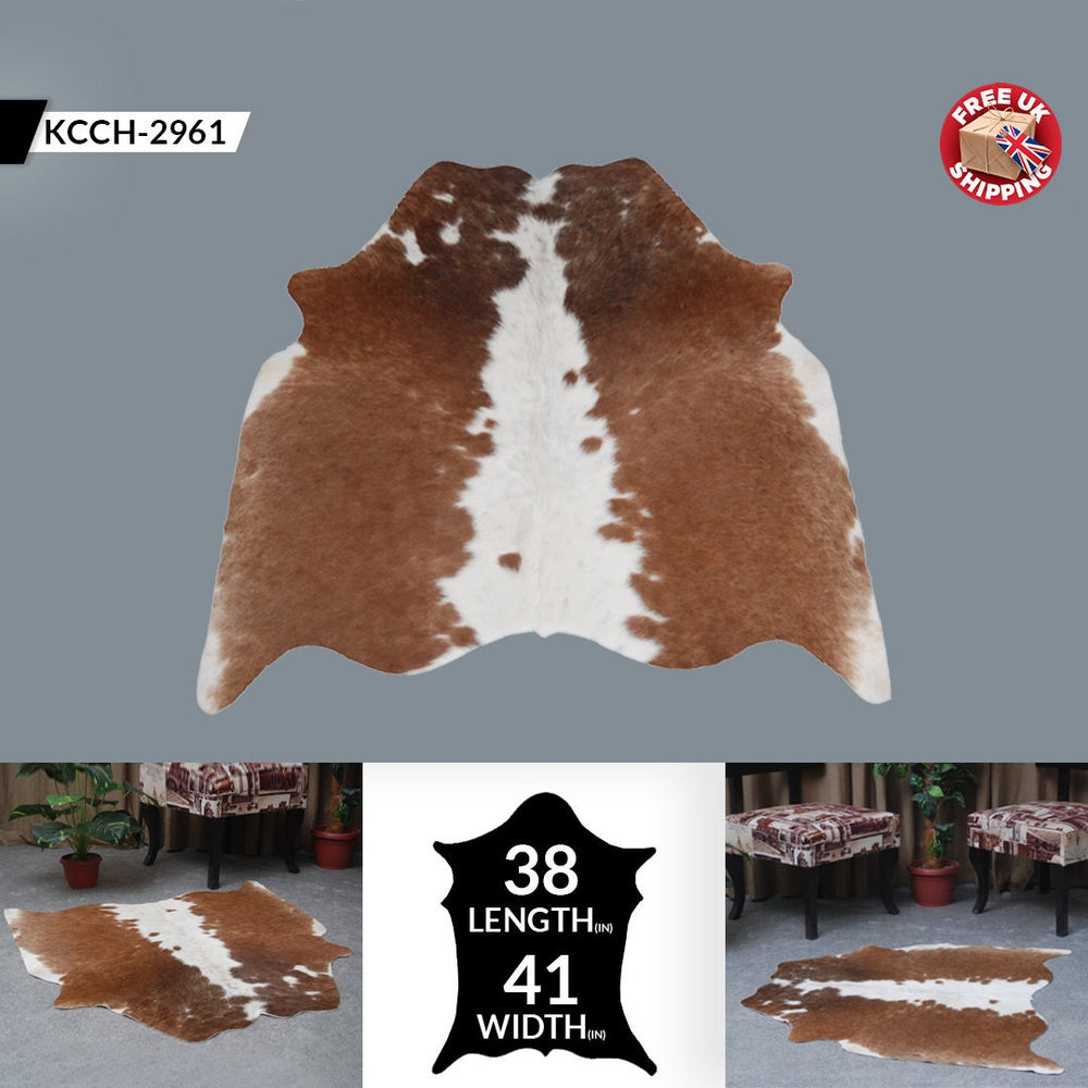 Luxurious Brown & White Cowhide Rug | Hypoallergenic - Non-Slip | Large Area Rug for Bedroom - Living Room | Top Quality - Free Shipping - Celestial Leather Limited