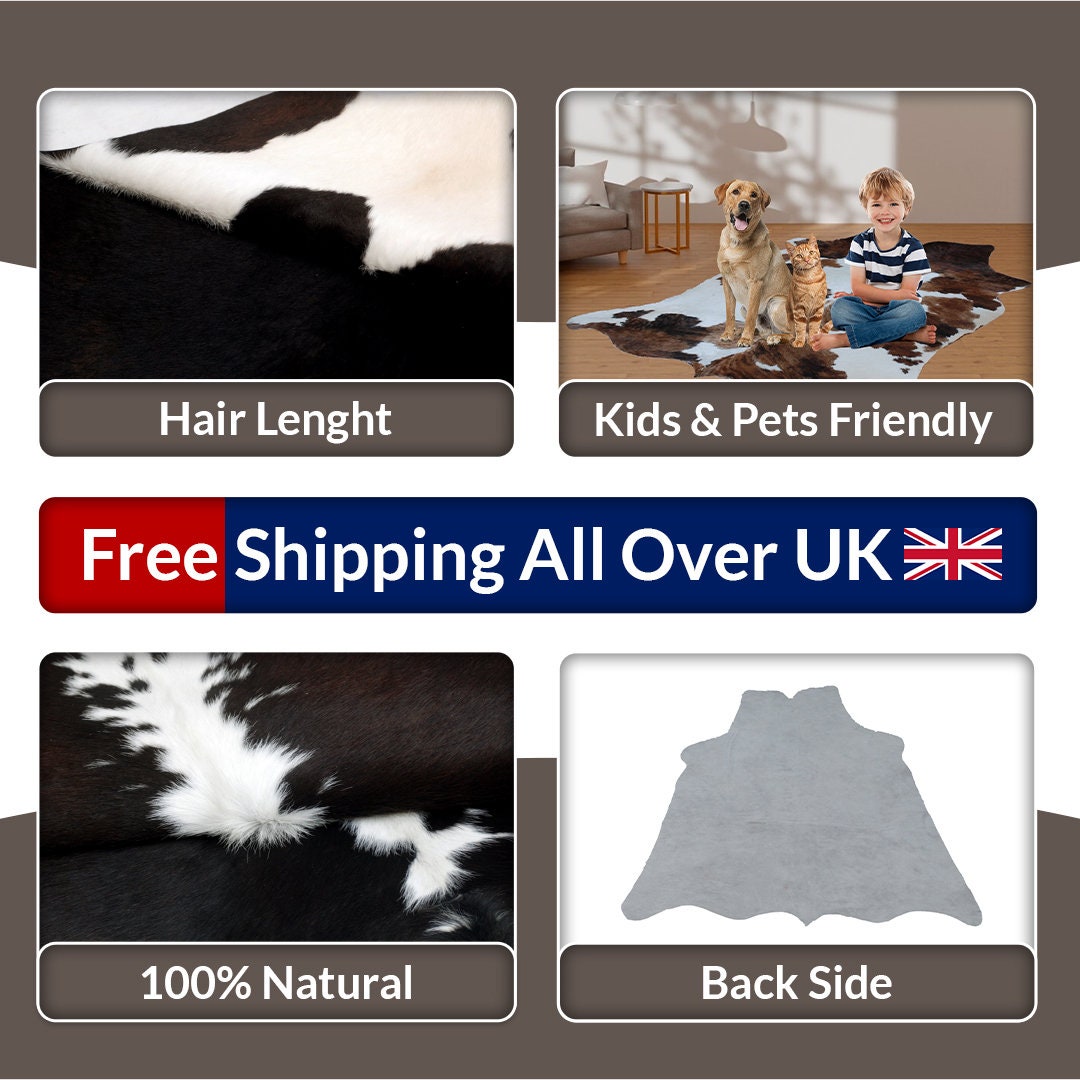 Luxurious Natural Cowhide Rug in Dark Brown and White Animal Print, Small Area Rug with Hypoallergenic, Non-Slip Back - Free Shipping - Celestial Leather Limited