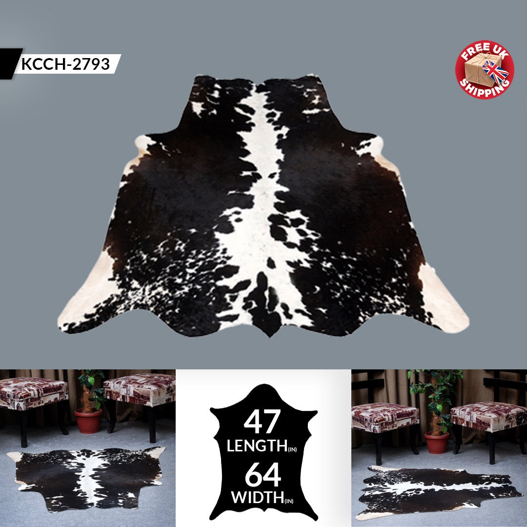 Luxurious Medium Dark Brown & White Cowhide Rug with Hypoallergenic Properties - Handcrafted Natural Animal Print Area Rug for Warmth - Celestial Leather Limited