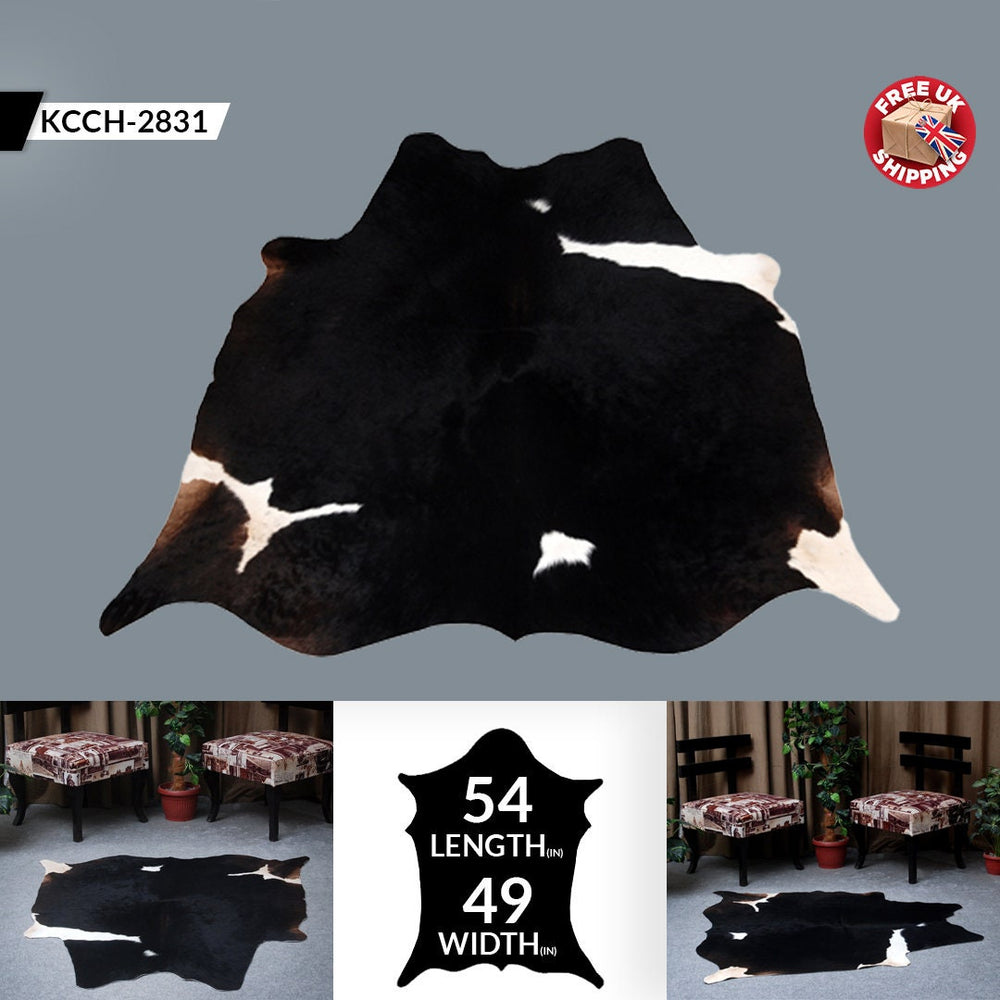 Luxurious Dark Brown & White Cowhide Rug for Elegant Lounge Décor - Hypoallergenic - Non-Slip Suede Back - Hand selected Premium Quality - Celestial Leather Limited