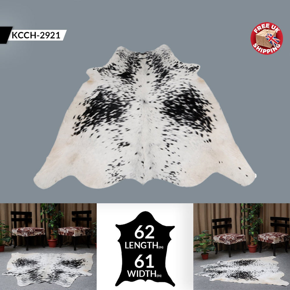 Luxurious Black & White Cowhide Rug | Hypoallergenic - Non-Slip Suede Back | Premium Quality - Unique Natural Beauty | Ideal for Bedroom - Celestial Leather Limited