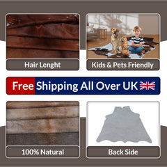 Luxury Brown & White Cowhide Rug for Elegant Home Décor - Hypoallergenic - Non-Slippery Suede Back - Large Size - Free Shipping in UK