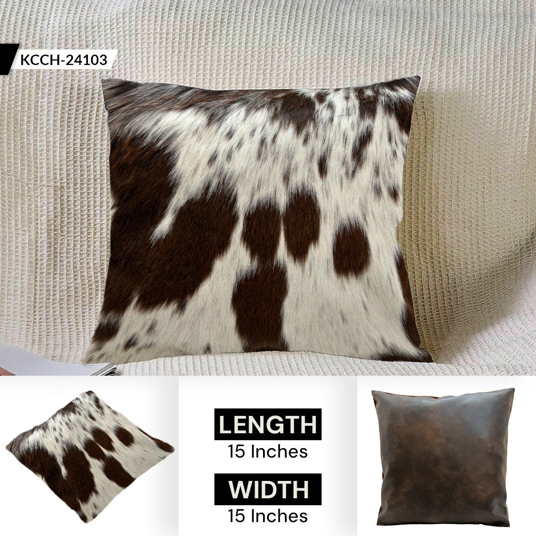 Stylish Rustic Cowhide Cushion Cover | Natural Hair-on Leather | Black White Pattern | Eco-friendly Decor Piece for Home