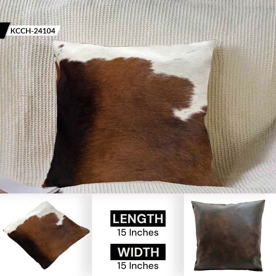 Stylish Black & White Genuine Cowhide Hair-on Leather Cushion Cover with Hidden Zipper - Eco-Friendly Rustic Home Decor - Handcrafted Design