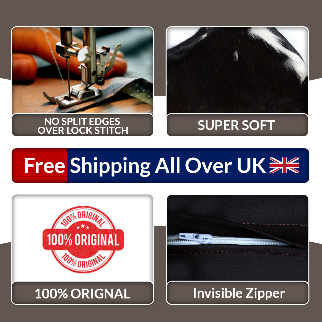 Exotic Cowhide Cushion Cover - Genuine Leather Hair-on Natural Animal Skin Pattern - Rustic Decorative Pillow Cover