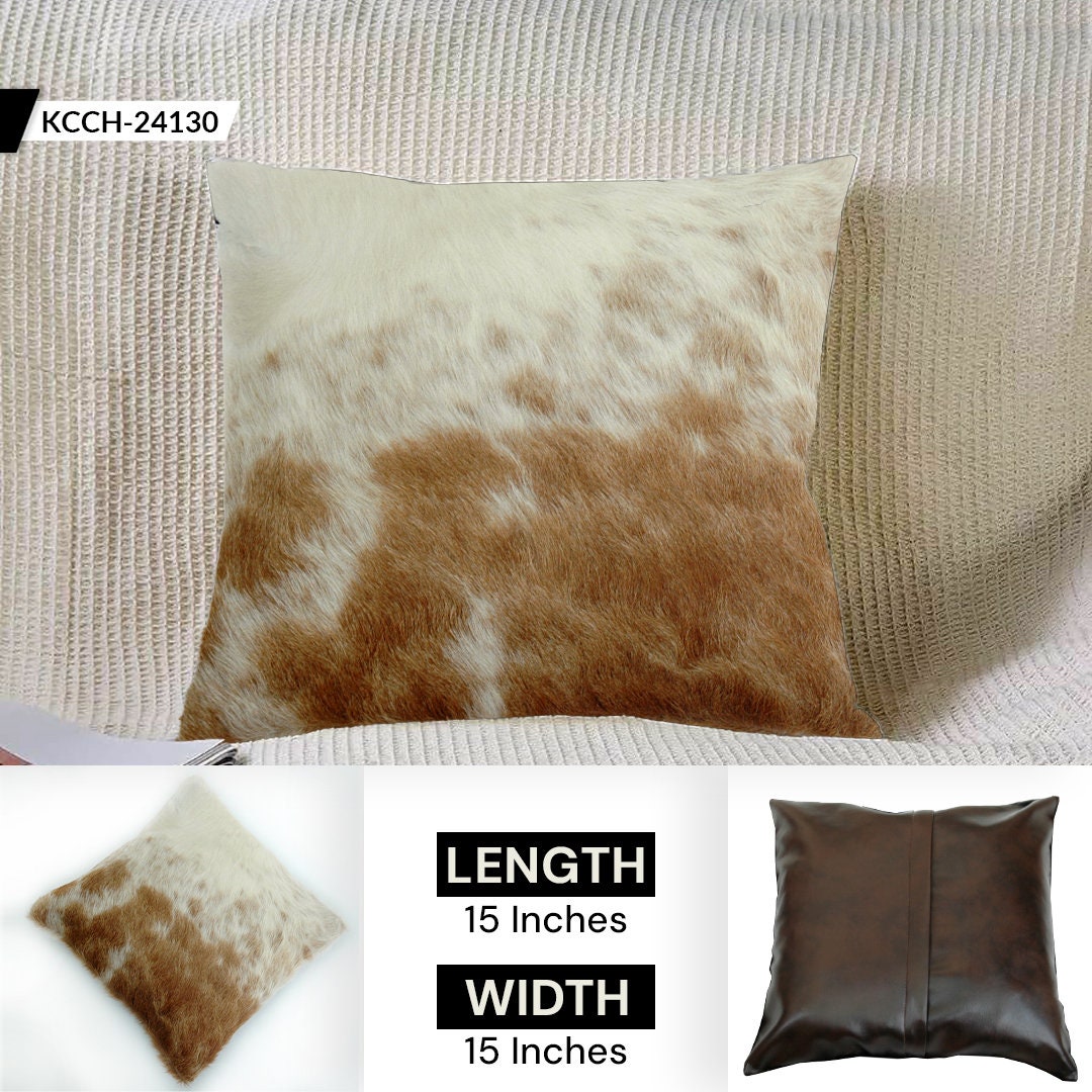 Rustic Genuine Leather Cushion Cover with Hidden Zipper - Multicolour Cowhide Home Decor - Eco-Friendly Exotic Leather Accent Piece