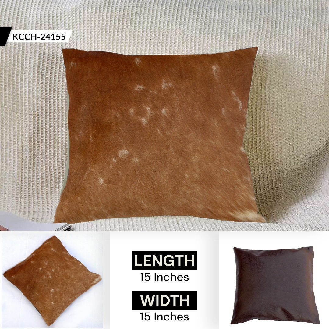 Luxurious Handmade Brown and White Cowhide Cushion Cover with Hidden Zipper - High Quality Natural Cowhide Throw Cover for Home Décor