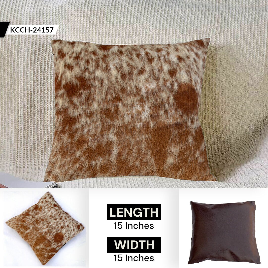 Luxurious Brown & White Cowhide Cushion Cover - Genuine Leather Hairy Animal Skin Exotic Home Decor - Eco-Friendly Rustic Style
