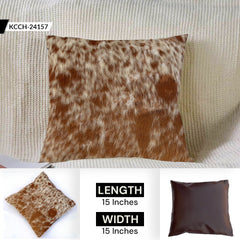 Luxurious Brown & White Cowhide Cushion Cover - Genuine Leather Hairy Animal Skin Exotic Home Decor - Eco-Friendly Rustic Style