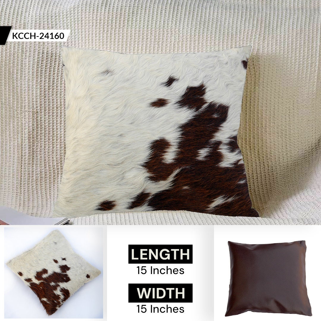 Rustic Eco-Friendly Cowhide Cushion Cover - Genuine Leather Hair-on Animal Skin Square Pillow Case - Home Decor Exotic Leather Accent